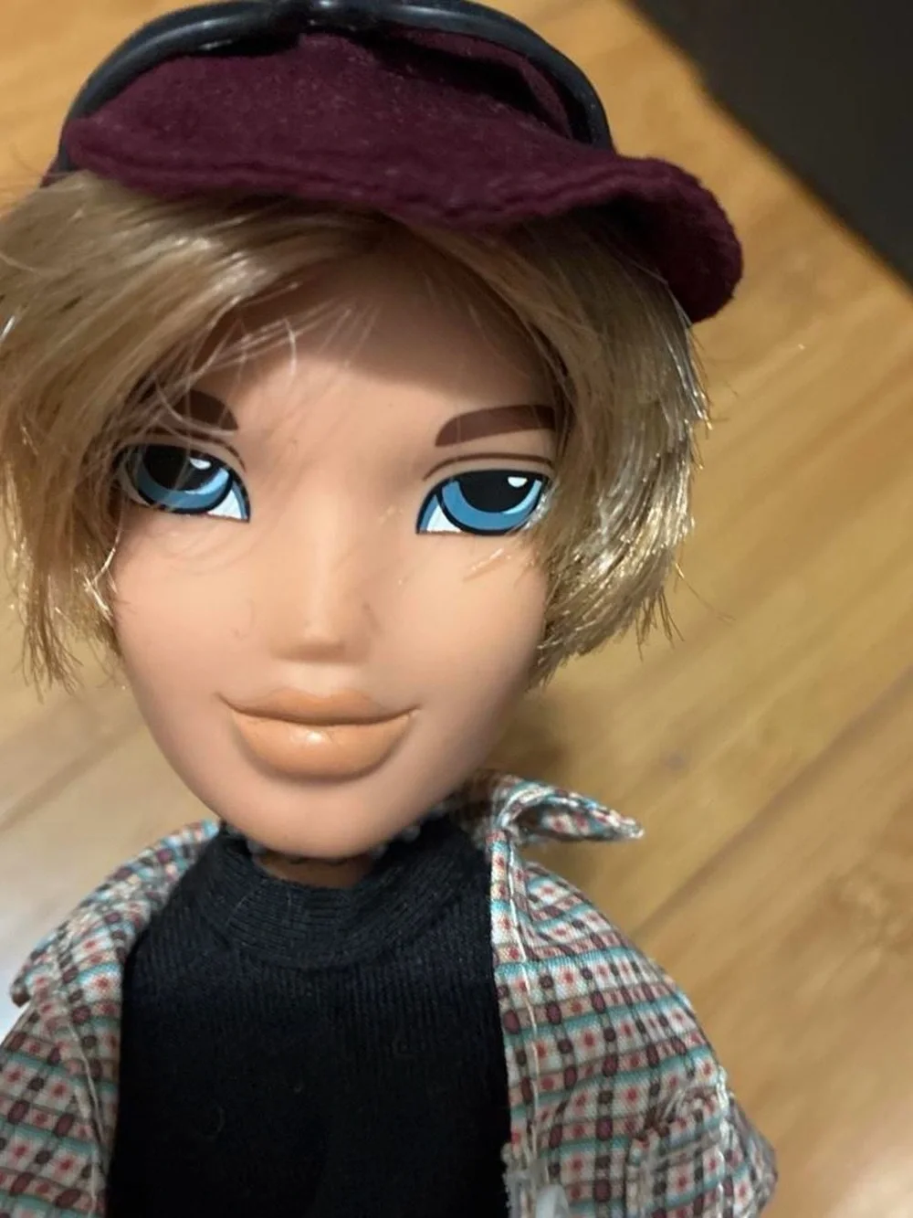 Kids Fashion Doll with Burgundy Cap and Black Denim Outfit